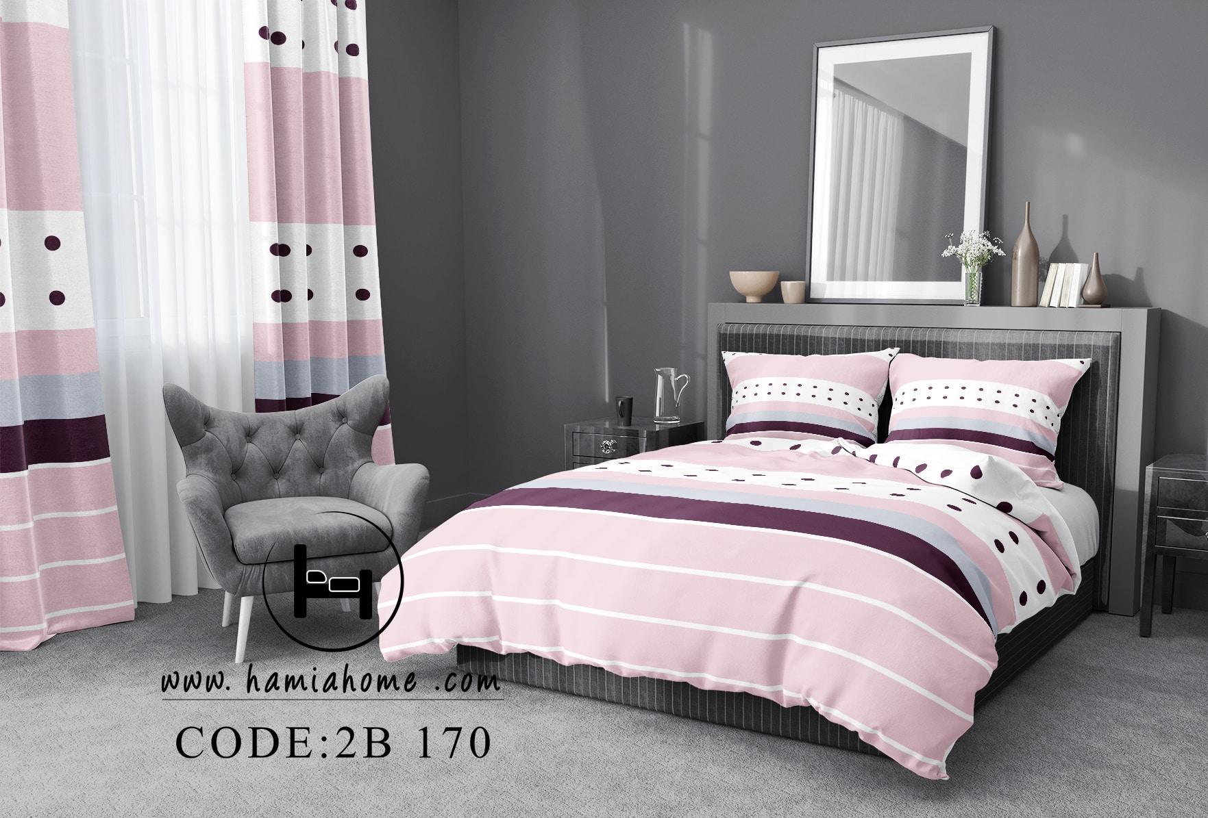 روتختی طرح نقطهای و راهراه صورتی - 2B 170 - 2