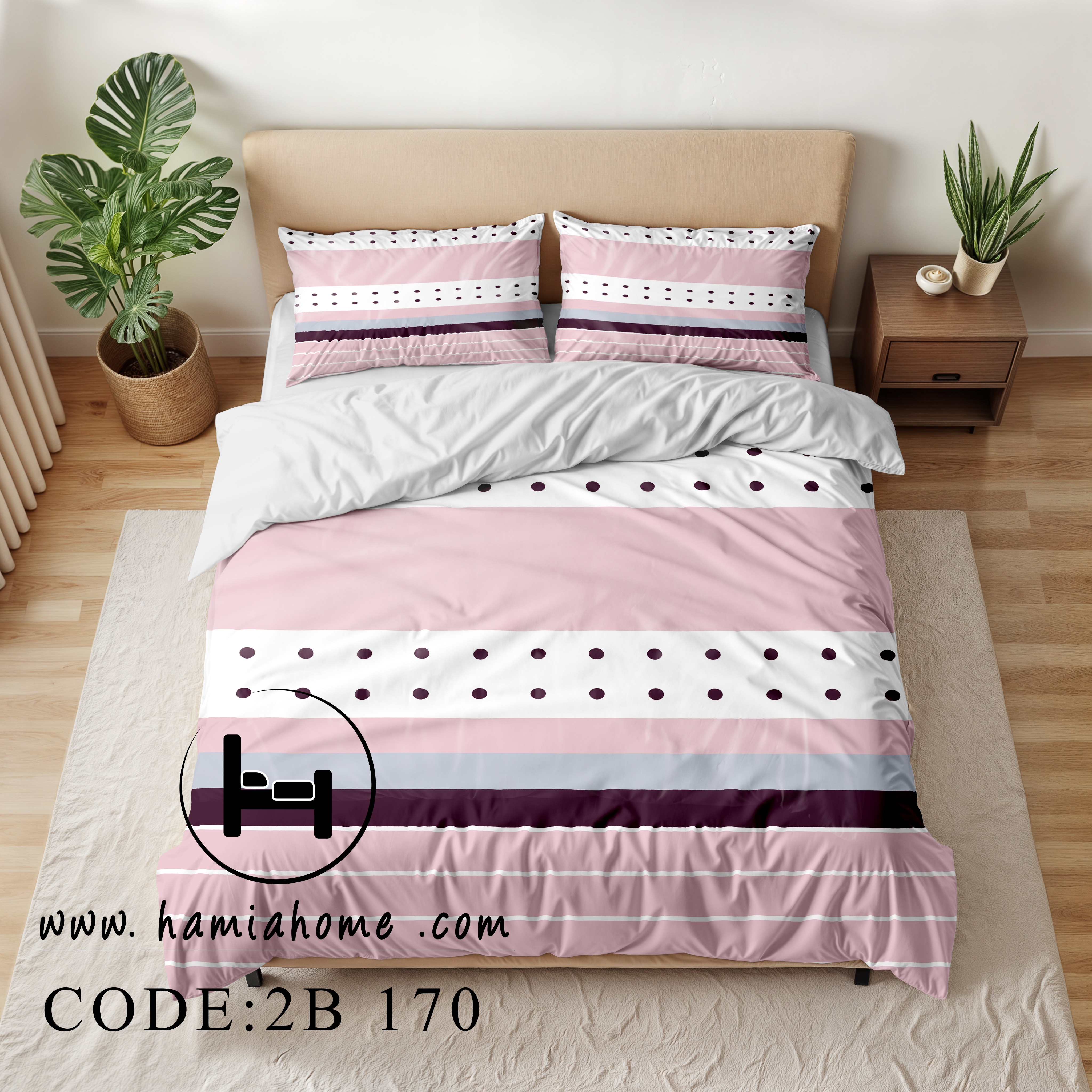 روتختی طرح نقطهای و راهراه صورتی - 2B 170